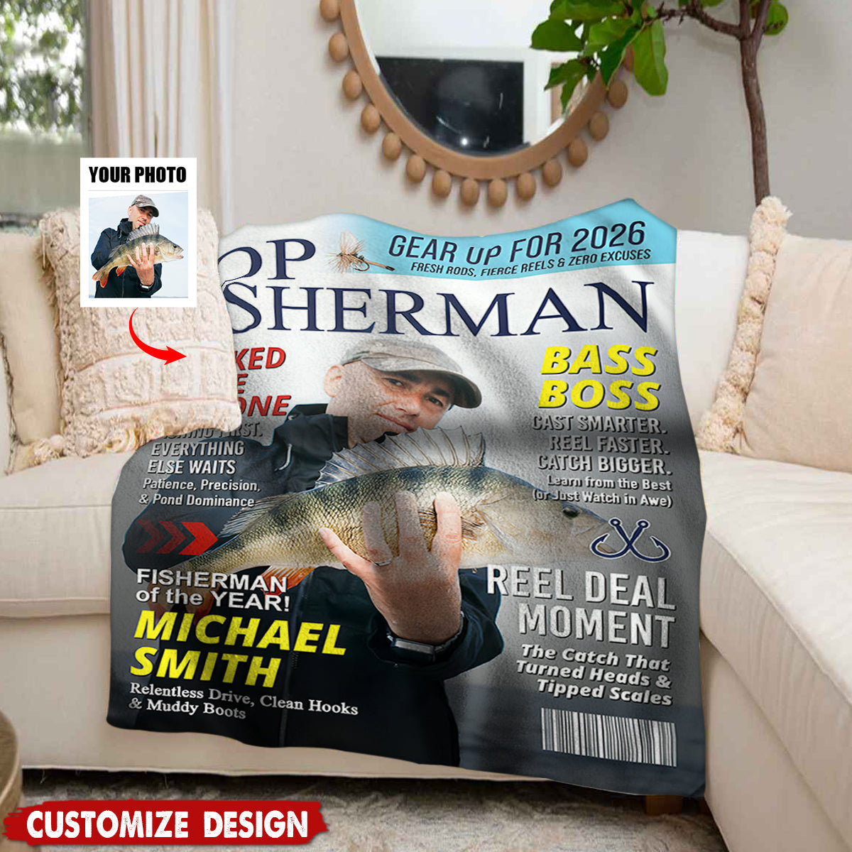 Personalized Fishing Magazine Cover Blanket - Angler Funny Fisherman Gift,Fishing Lovers Gift