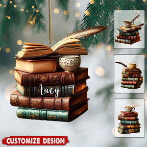 Personalized Vintage Book Stack Christmas Ornament - Gift For Book Lover
