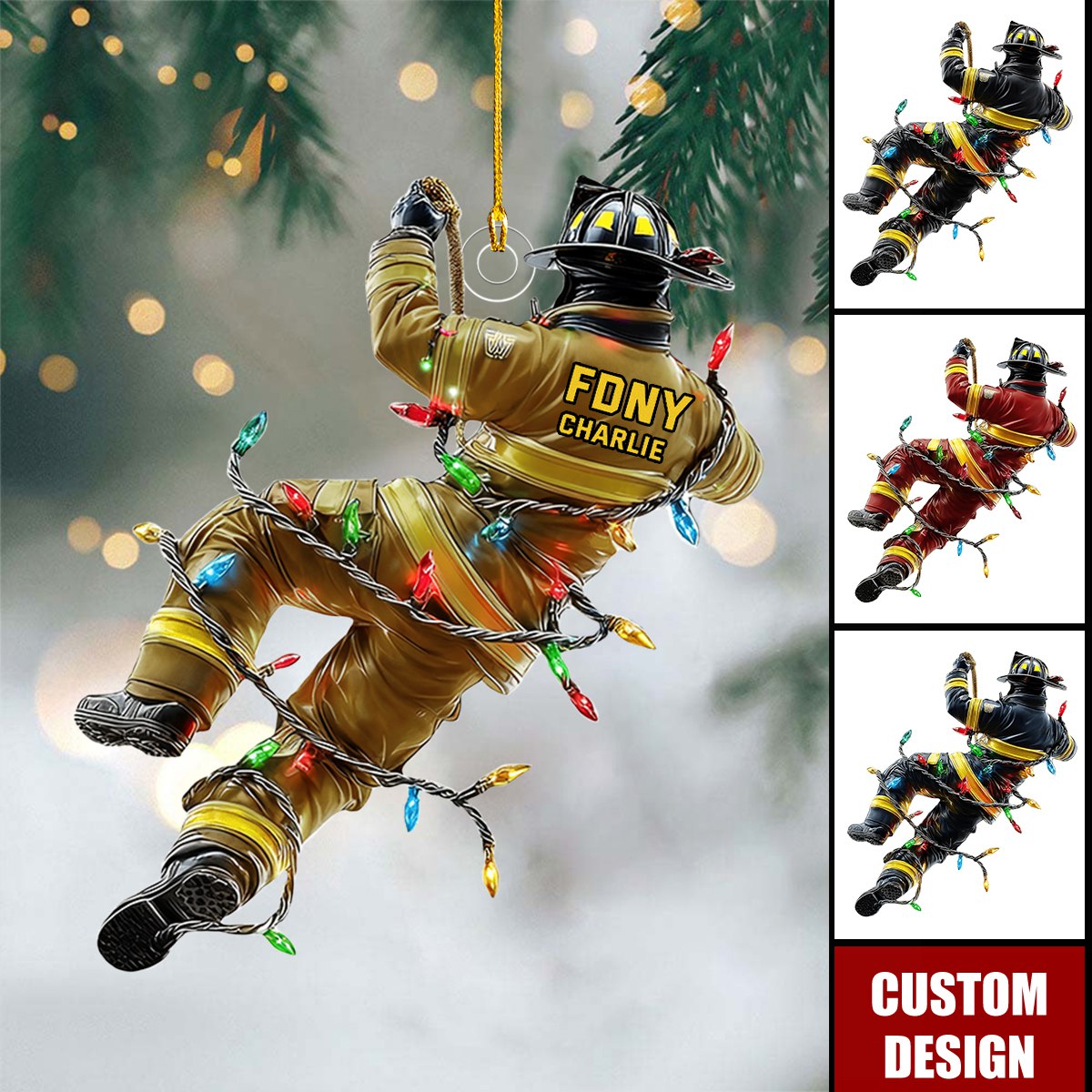 Holiday Rescue - Personalized Firefighter Acrylic Ornament - Gift For Firefighter