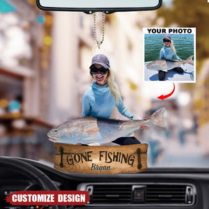 Gone Fishing - Personalized Photo Mica Ornament - Christmas Gift For Fishing Lovers, Fishers, Family