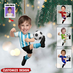 Personalized Kid Photo Soccer Ornament - Gift For Boy Girl Soccer Lovers