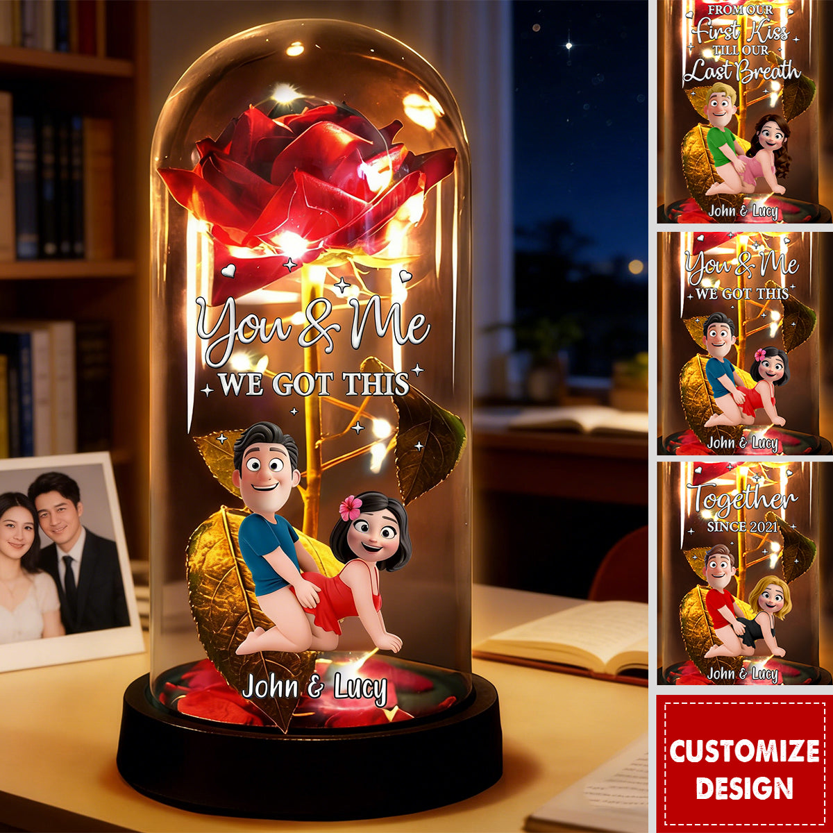 You & Me We Got This - Personalized Couple Everlasting Rose Dome Lamp