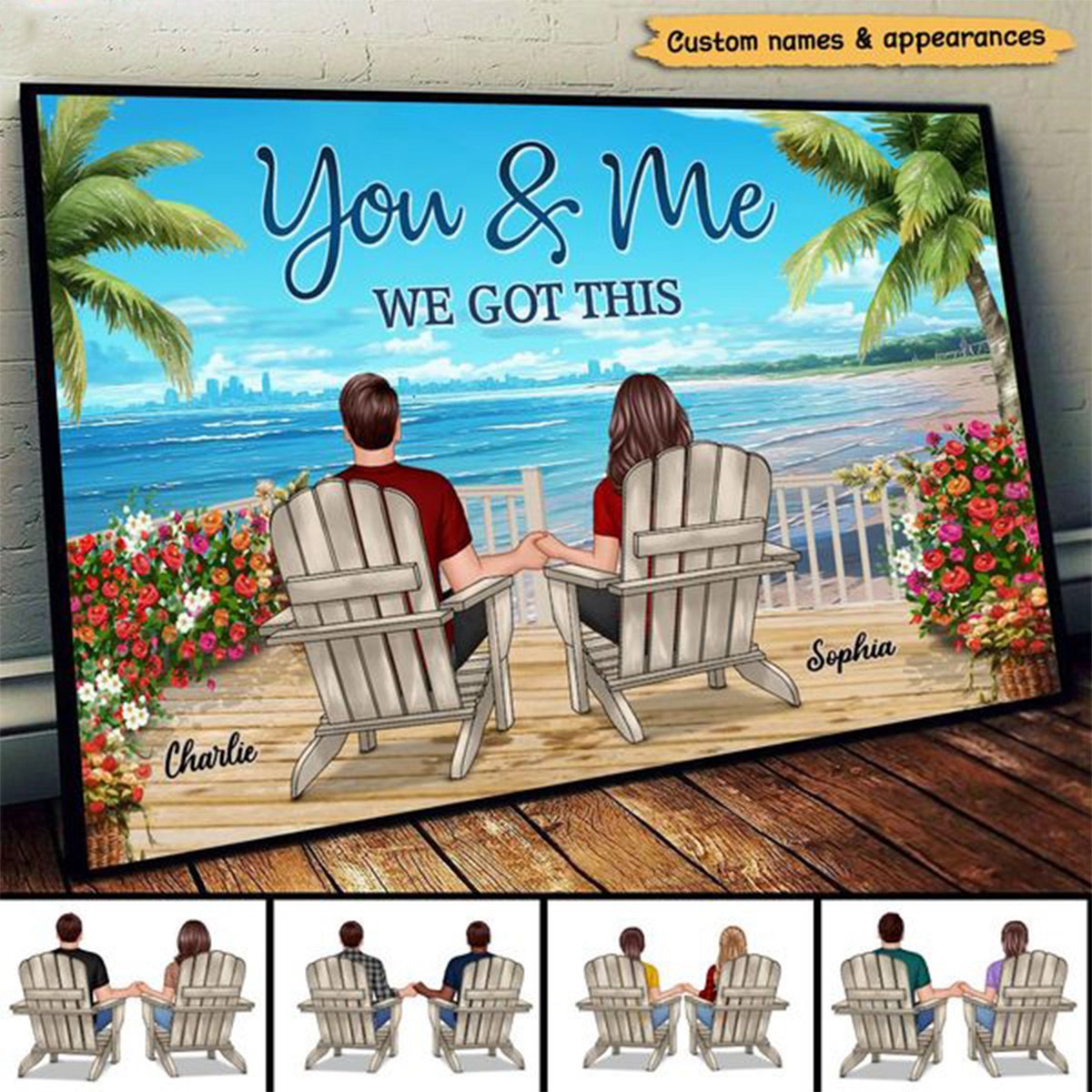 Back View Couple Sitting Beach Landscape You & Me We Got This Personalized Horizontal Poster