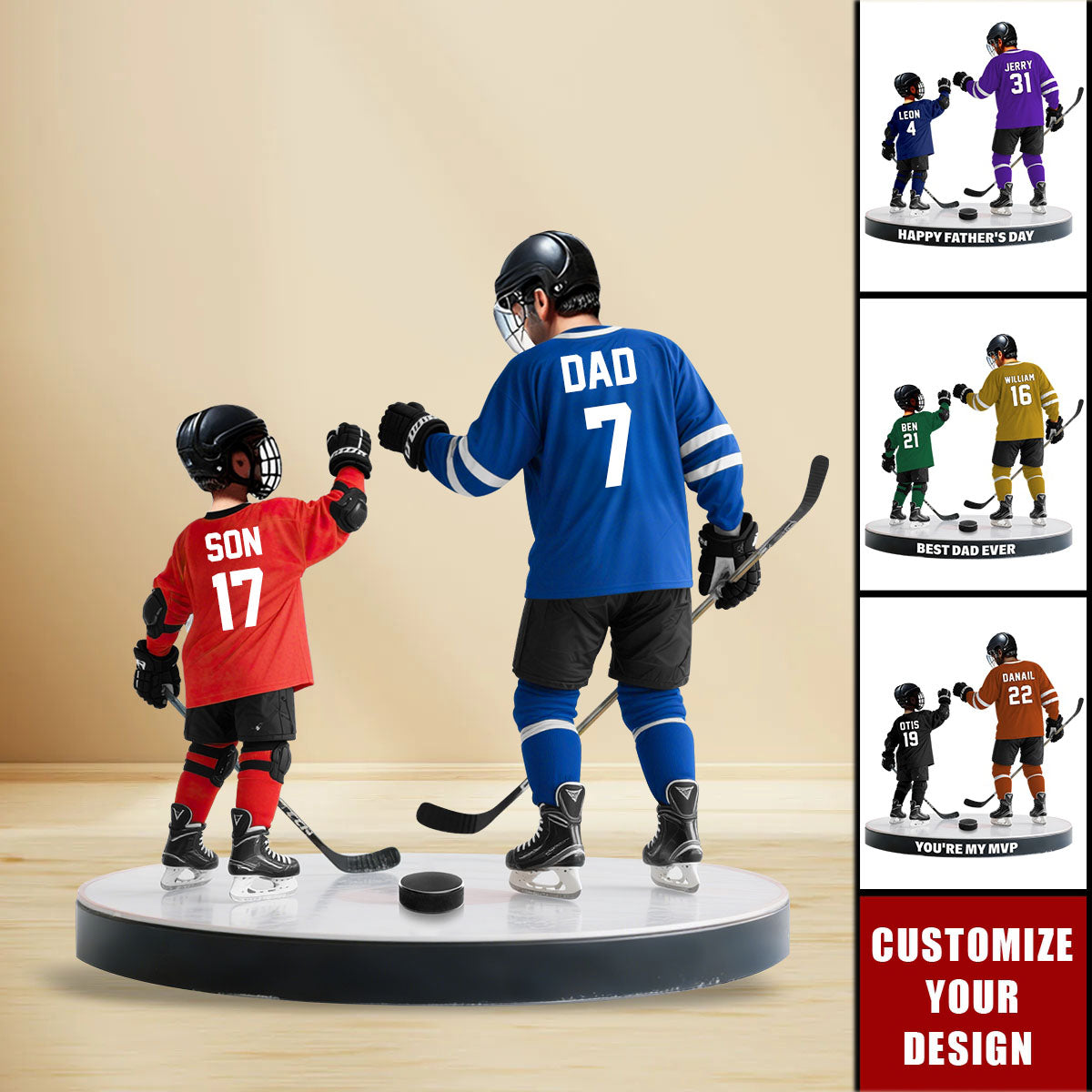 Ice Hockey Dad And Kid - Personalized Acrylic Plaque, Father's Day Gift for Dad, Gift for Husband