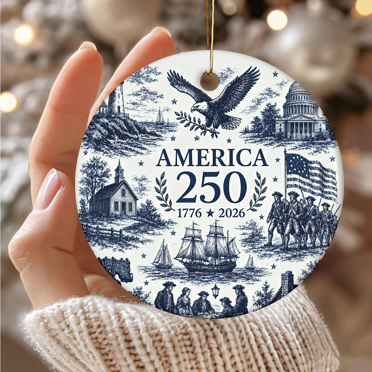 America 250th Ceramic Ornament 1776-2026, Patriotic Christmas Ornament