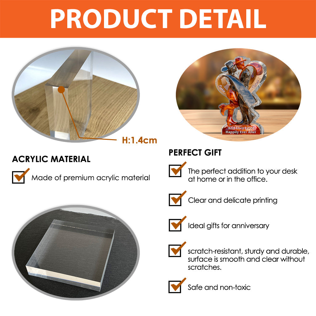 And They Lived Happily Ever After - Personalized Cowgirl Cowboy Couple Acrylic Plaque