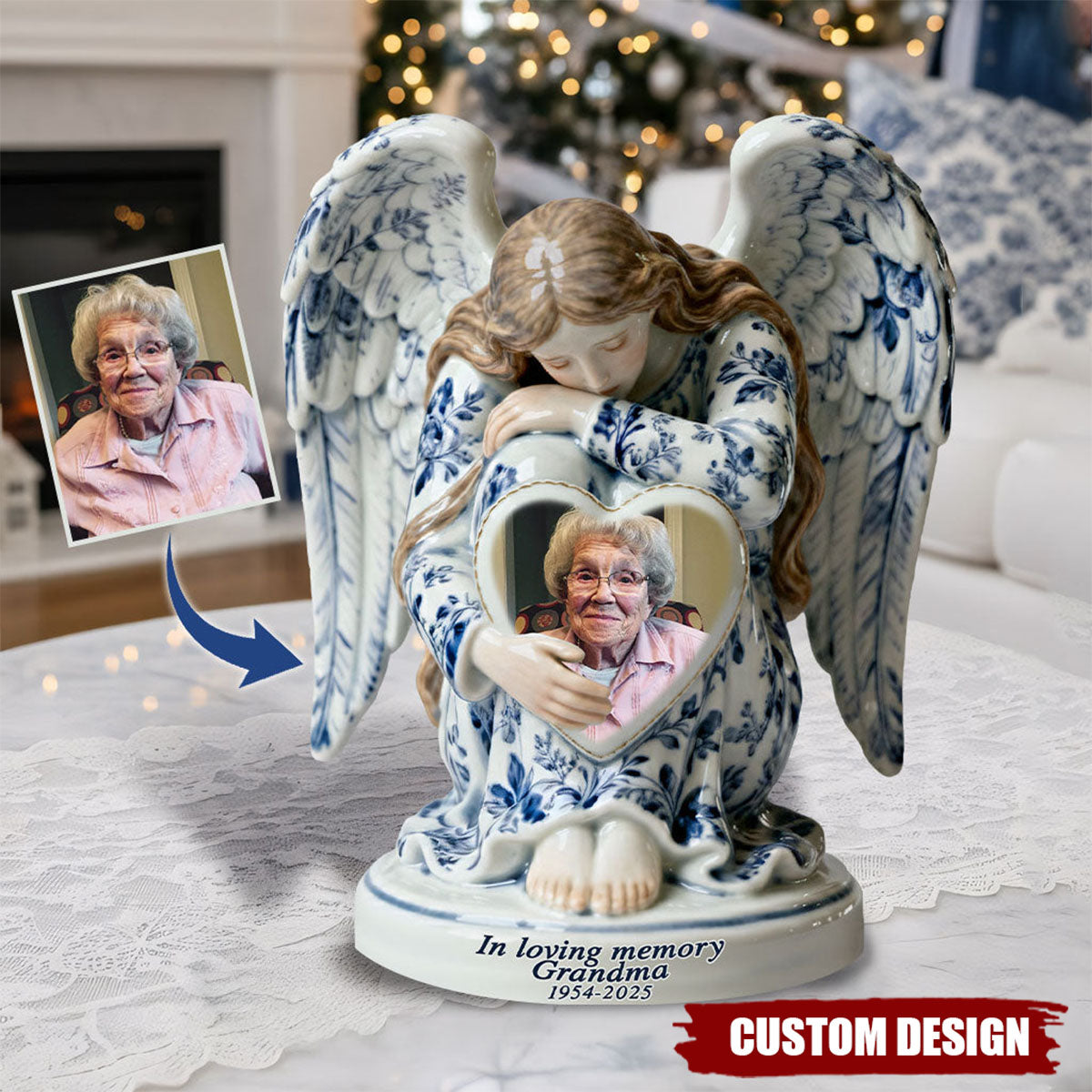 In Loving Memory Toile De Jouy Angel - Personalized Memorial Acrylic Plaque