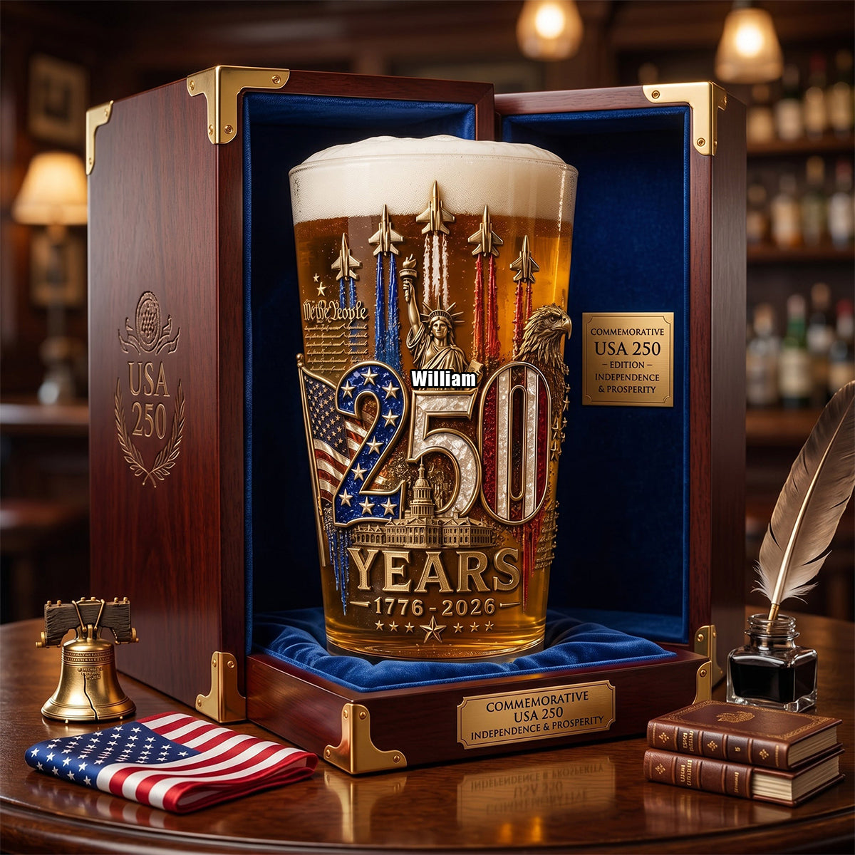 America 250th Anniversary Beer Glass - Personalized Gifts For Patriotic