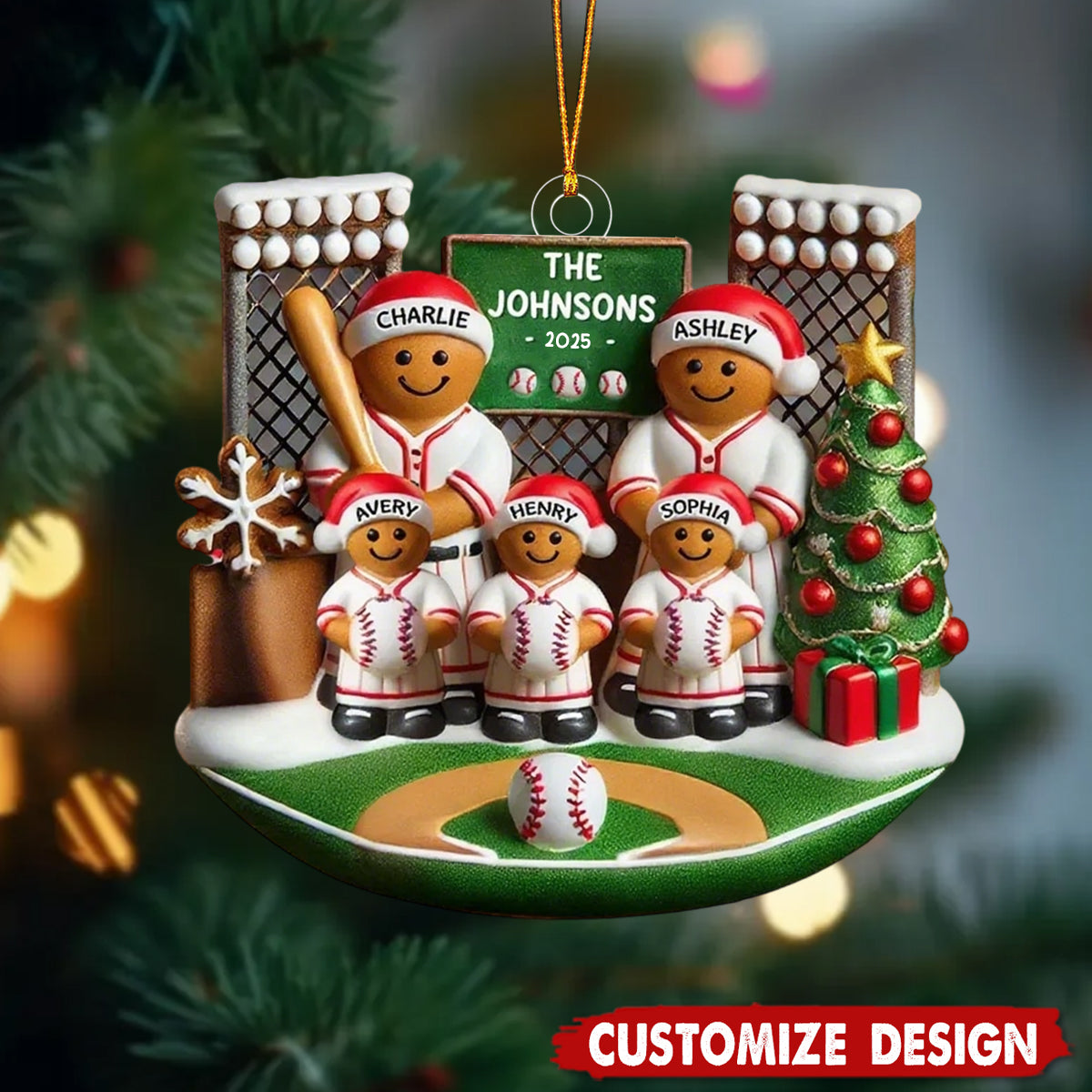 Baseball Gingerbread Family On Field Sport Lover - Personalized Acrylic Ornament