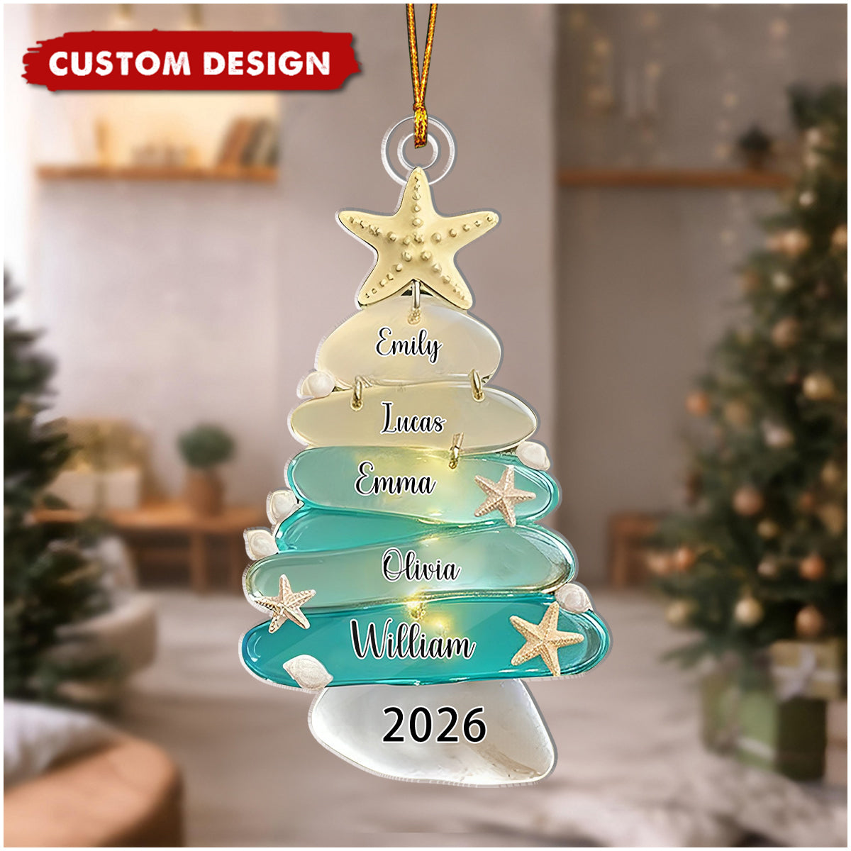 Personalized Family Sea Glass Acrylic Ornament -  Family Christmas Gift