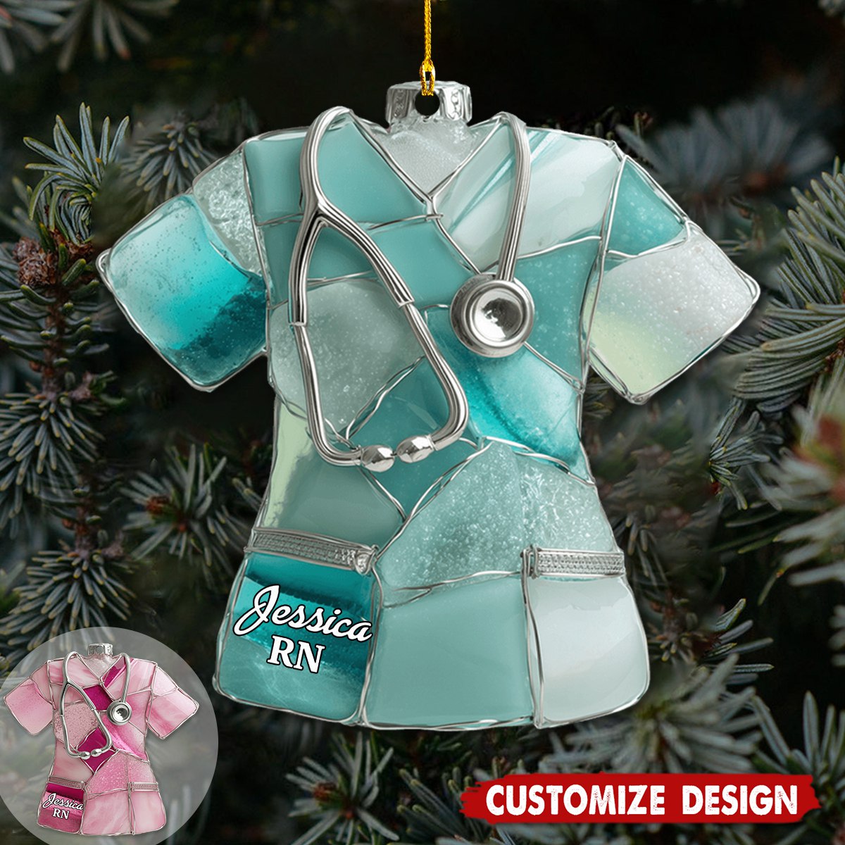 Sea Glass Nurse Scrub - Personalized Nurse Ornament
