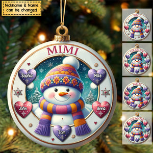Happy Snowman Grandma Mom Cute Sweet Heart Kids Personalized Christmas Ornament