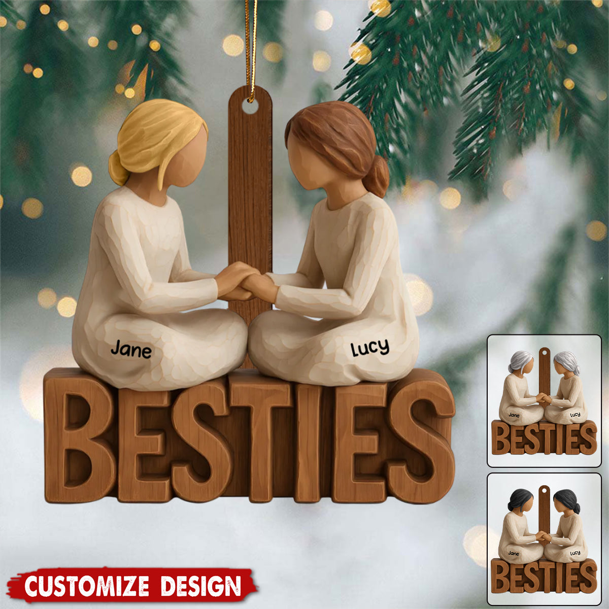 Besties Forever Together - Personalized Wooden Ornament - Gift For Best Friends
