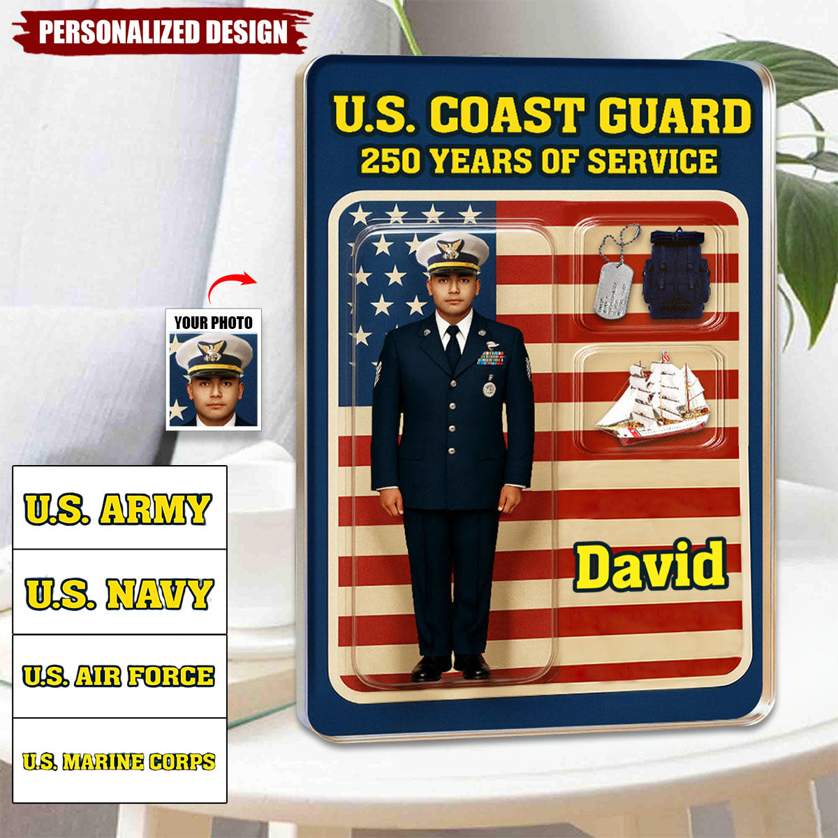 Personalized US Army/Navy/Air Force/Marine Corps/Coast Guard 250th Years Of Service Acrylic Plaque