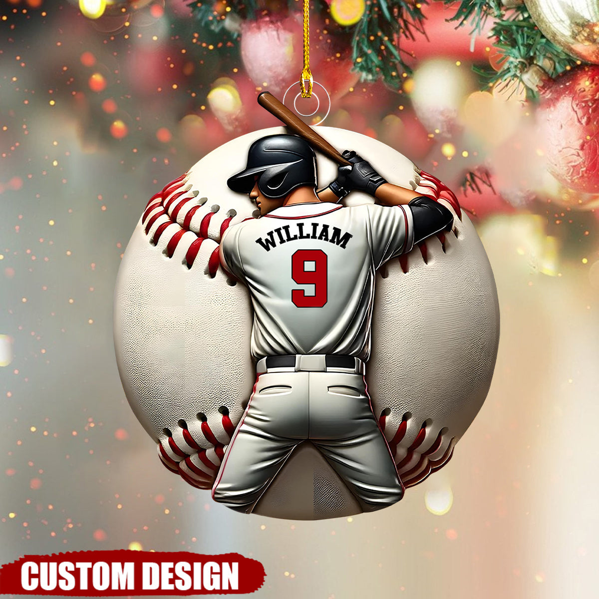 Personalized Baseball Player Christmas Ornament
