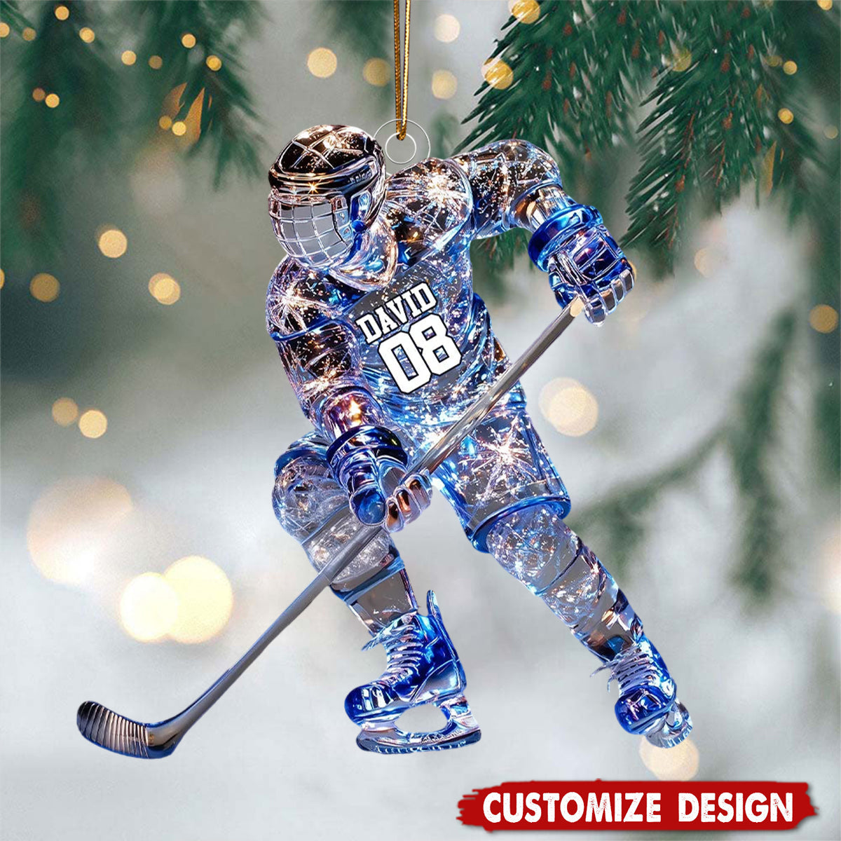 Personalized Sparkling Ice Hockey Ornament - Gift For Ice Hockey Player