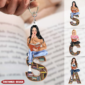 Girl Reading - Personalized Keychain - Gift For Reading Lover