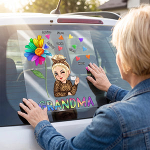 Colorful Sunflowers Personalized Car Decal - Custom Name Sticker Gift for Grandma