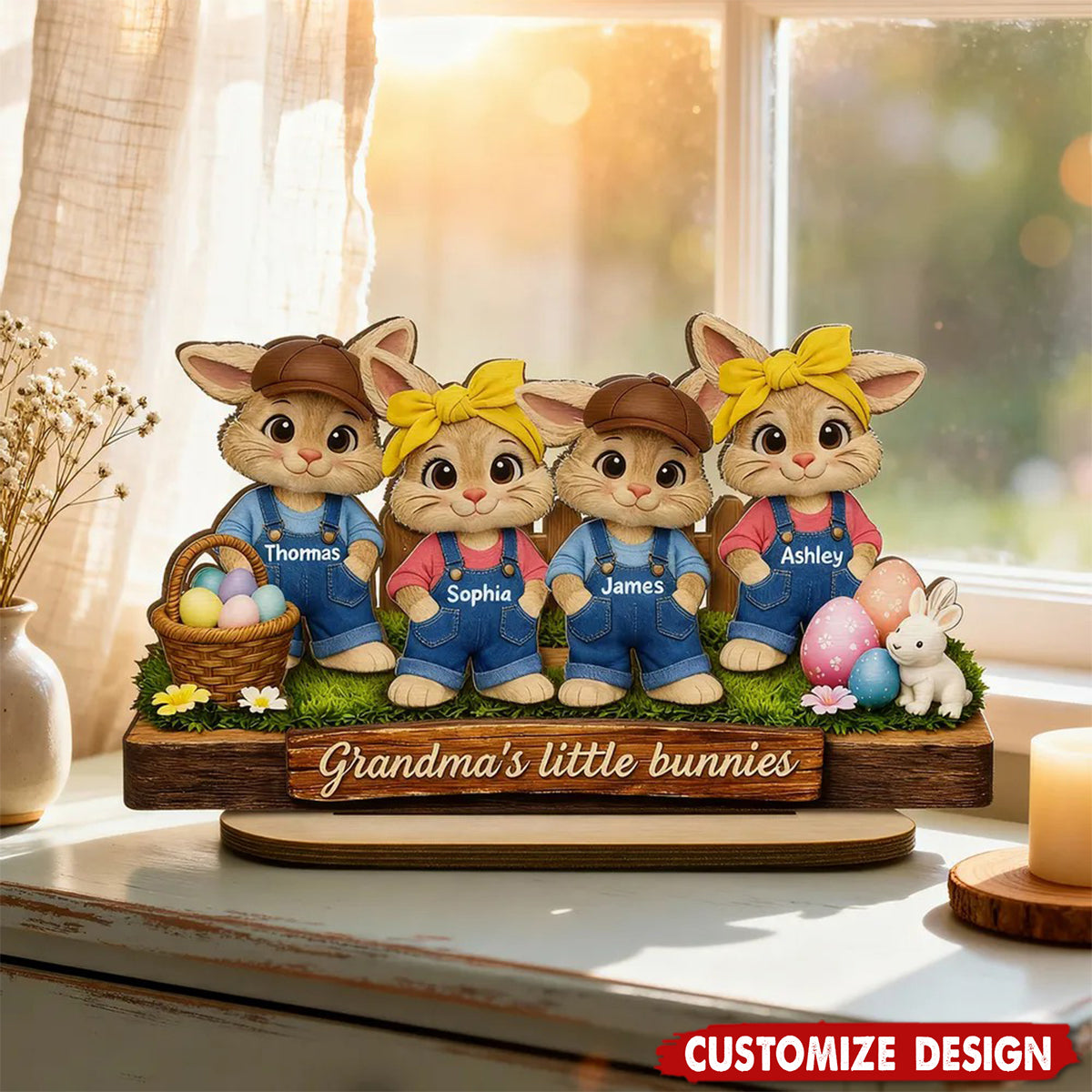 Personalized Little Bunnies 2-Layered Wooden Plaque  - Easter Gift For Grandma