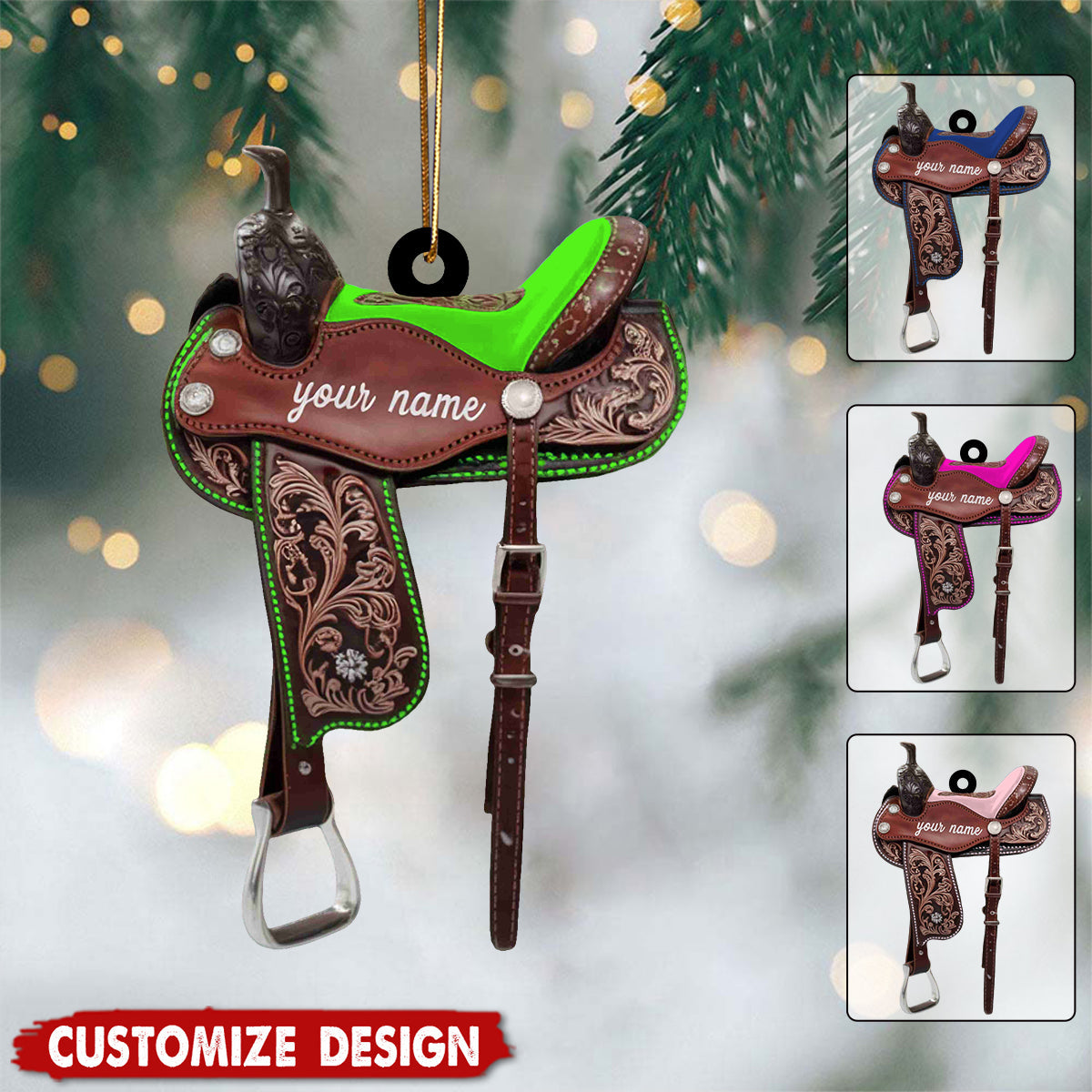 Personalized Horse Saddle Ornament - Gift for Horse Lovers,Cowboy