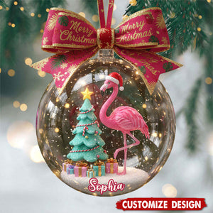 Merry Christmas - Personalized Flamingo Ornament - Gift For Flamingo Lovers