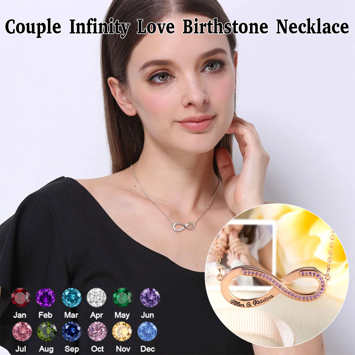 Personalized Convertible Infinity Love Birthstone Necklace-Valentine's Day Gift