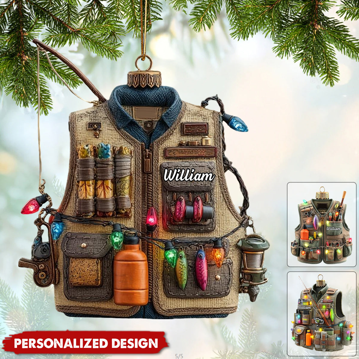 Personalized Fishing Vest Christmas Ornament Gift For Fishermen And Outdoorsmen