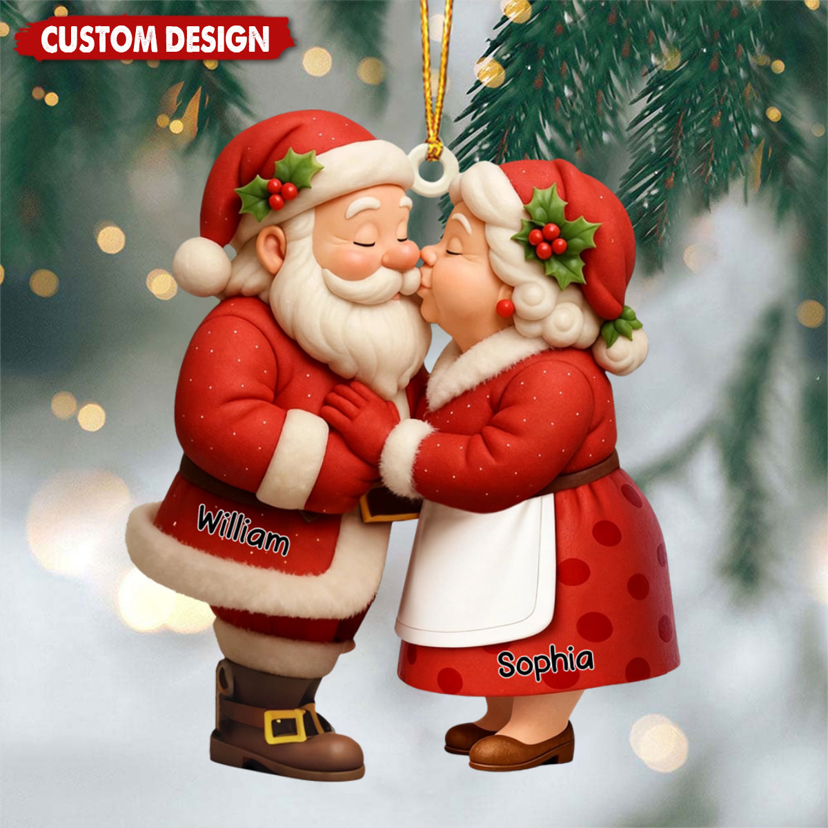Personalized Santa Couple Acrylic Ornament - Gift For Grandma Grandpa