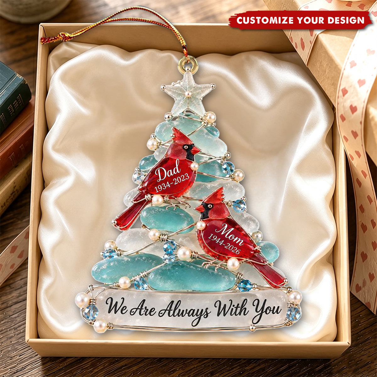 Heaven Cardinal Sea Glass Acrylic Ornament - Personalized Keepsake To Remember Departed Ones