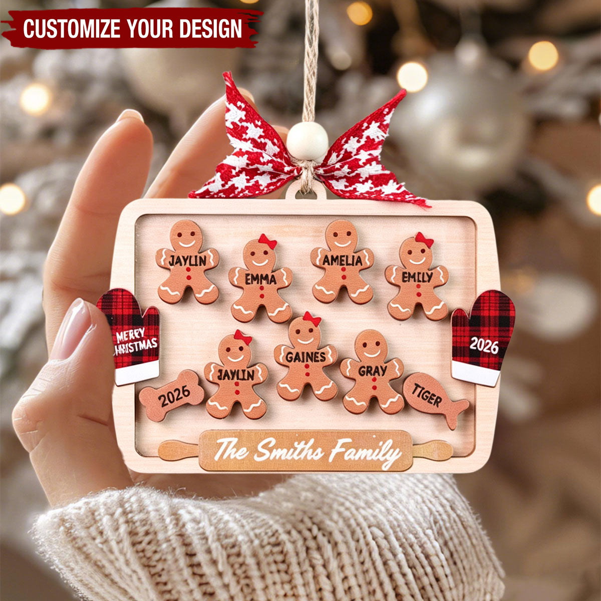 Personalized Family Gingerbread 2 Layered Wooden Christmas Ornament 2026