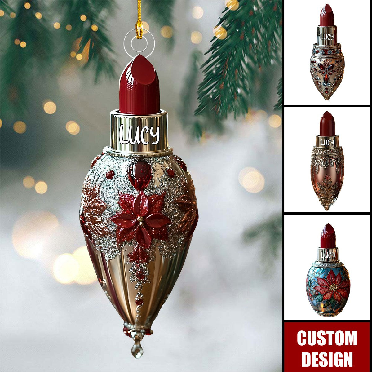 Personalized Lipstick Christmas Ornament - Gift For Beauty Lovers