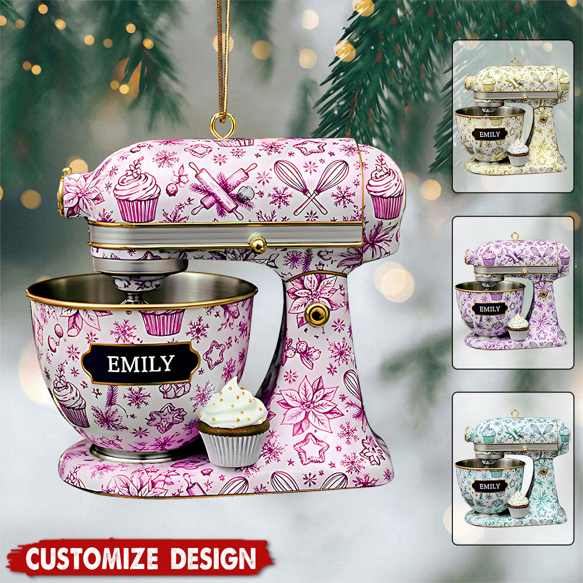 Personalized Toile De Jouy Mixer Christmas Ornament - Gift for Baker And Pastry Chef