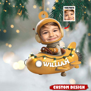 Personalized Kid Photo Face On Airplane Ornament - Gift For Kids