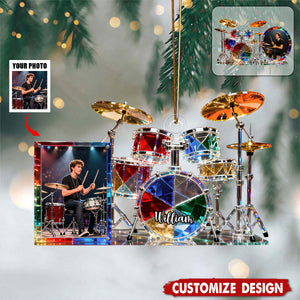 Personalized Drum set themed photo ornament