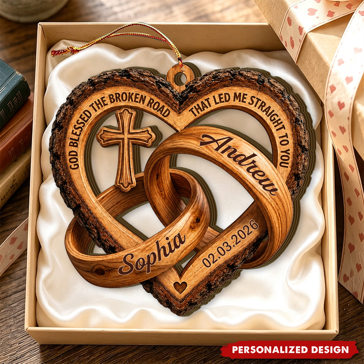 God Blessed The Broken Road Personalized Ornament - Custom Anniversary Keepsake Ornament for Husband Wife
