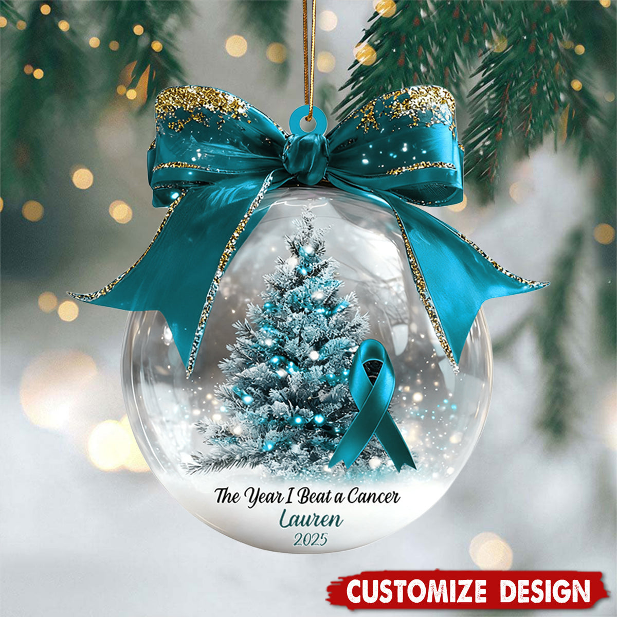 The Year We Beat Ovarian Cancer - Personalized Ornament - Gift for Cancer Fighter