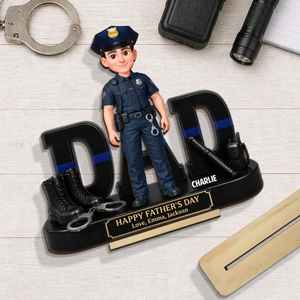 Proud Police Officer Dad - Personalized Wooden Plaque - Father's Day Gift For Dad
