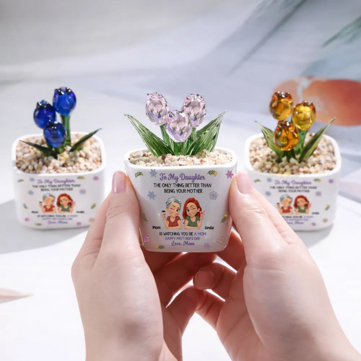 Linked Together Cartoon - Personalized Custom Glass Everlasting Tulips