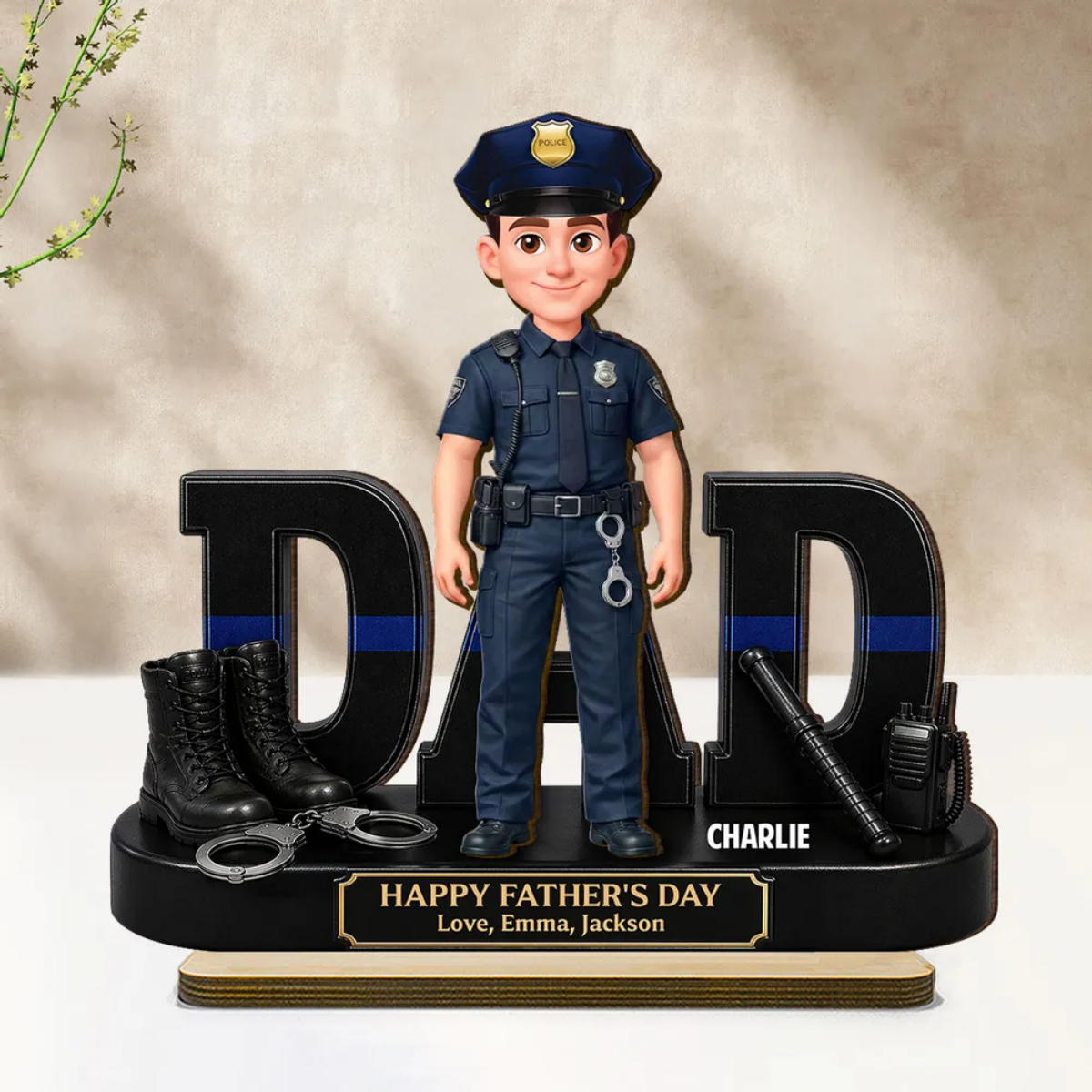 Proud Police Officer Dad - Personalized Wooden Plaque - Father's Day Gift For Dad