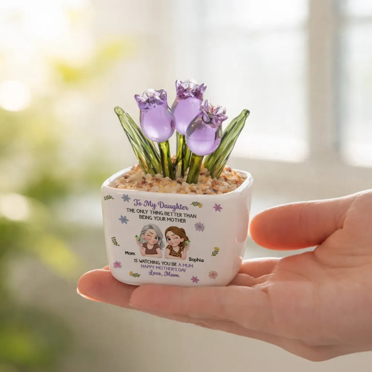 Linked Together Cartoon - Personalized Custom Glass Everlasting Tulips