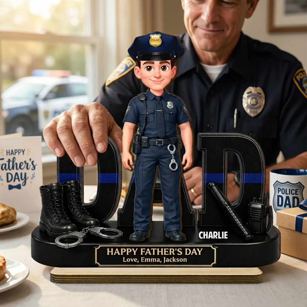 Proud Police Officer Dad - Personalized Wooden Plaque - Father's Day Gift For Dad