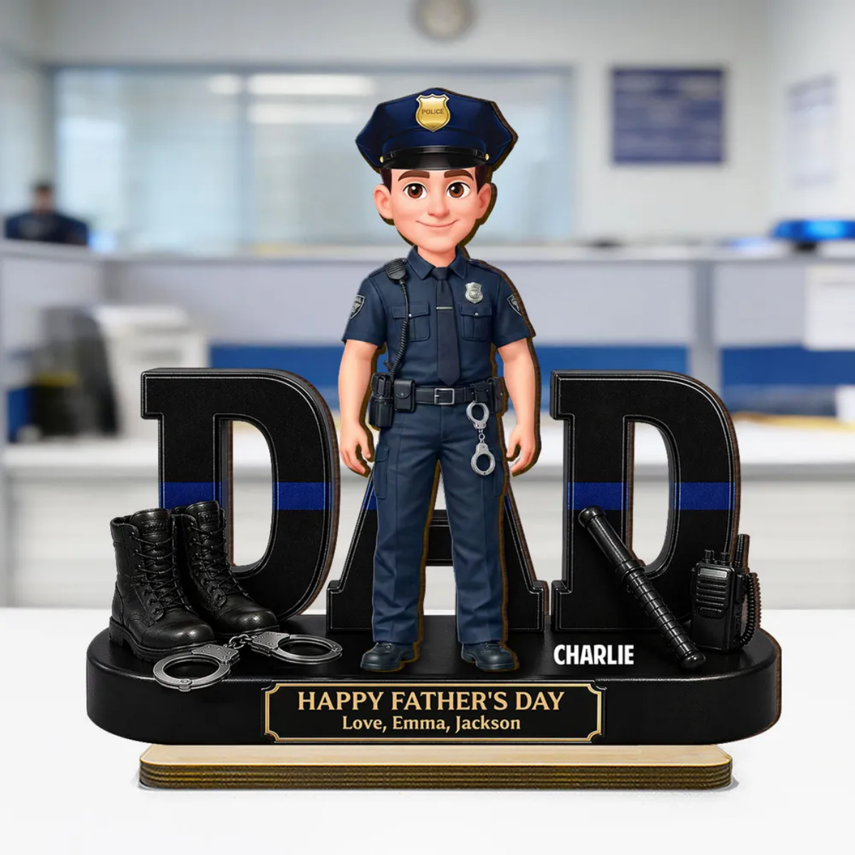Proud Police Officer Dad - Personalized Wooden Plaque - Father's Day Gift For Dad