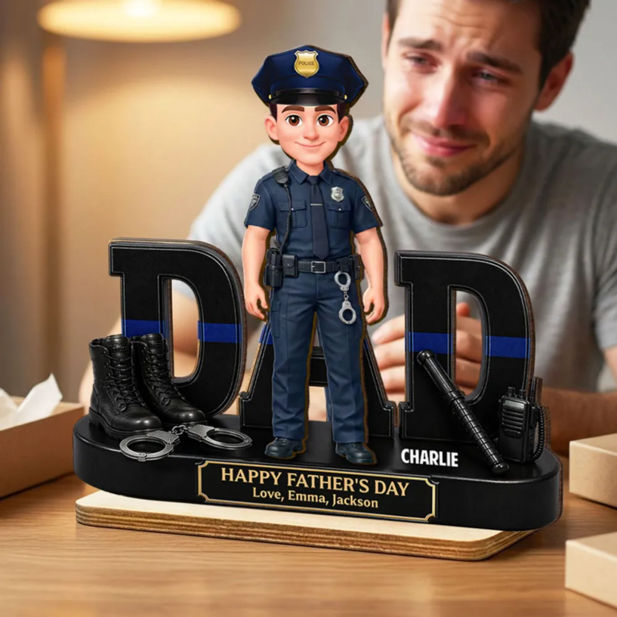 Proud Police Officer Dad - Personalized Wooden Plaque - Father's Day Gift For Dad