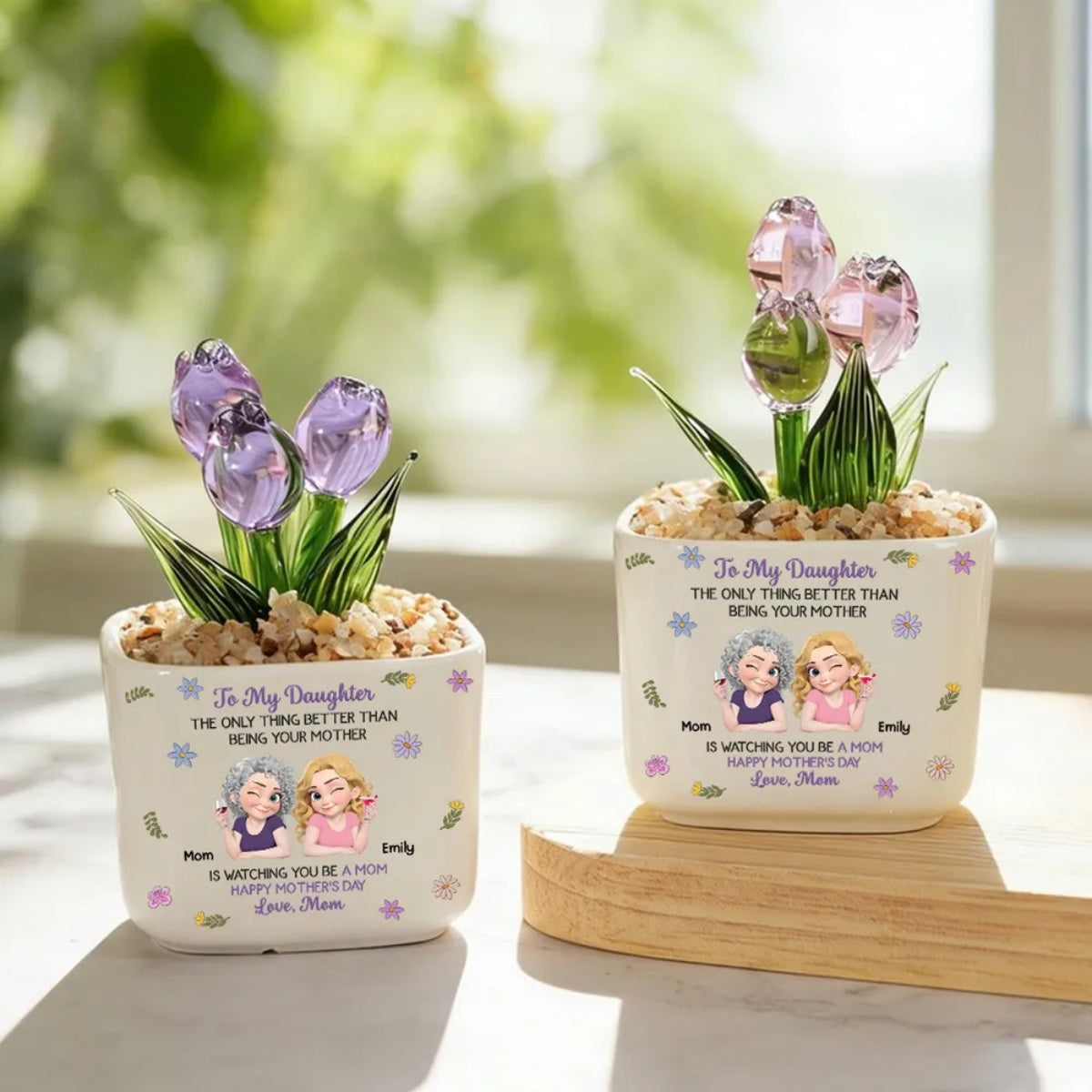 Linked Together Cartoon - Personalized Custom Glass Everlasting Tulips