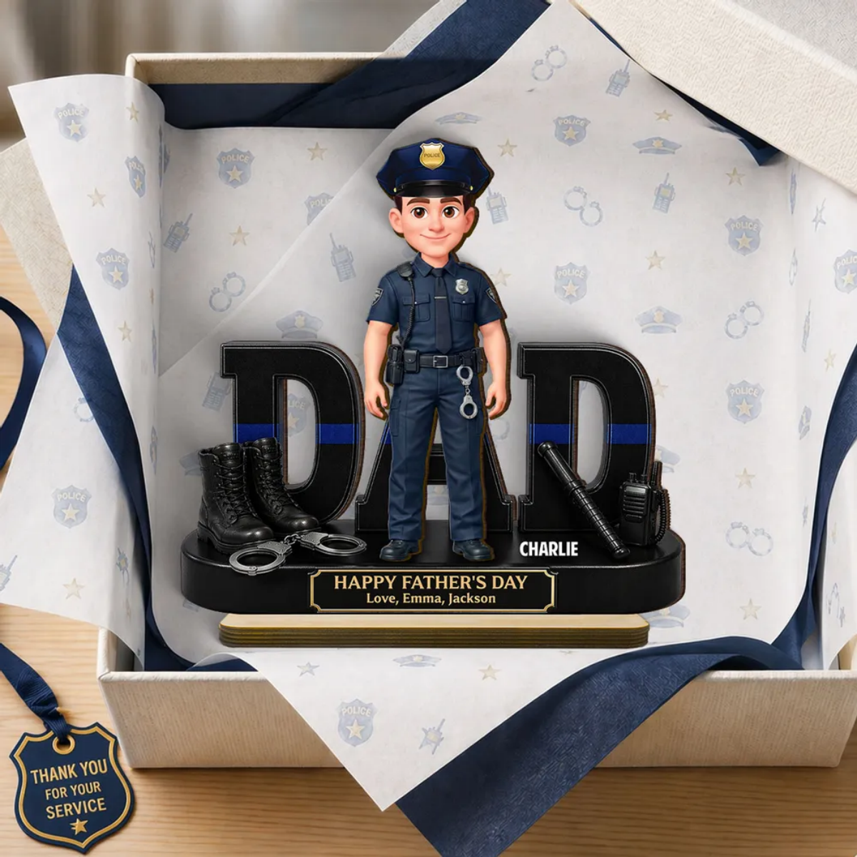 Proud Police Officer Dad - Personalized Wooden Plaque - Father's Day Gift For Dad