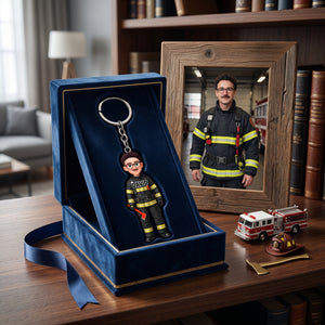 Proud American Firefighter Dad-Personalized keychain-Father's Day Gift For Dad