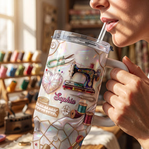 Sewing And Handicraft Mosaic, Personalized 40oz Tumbler With Straw
