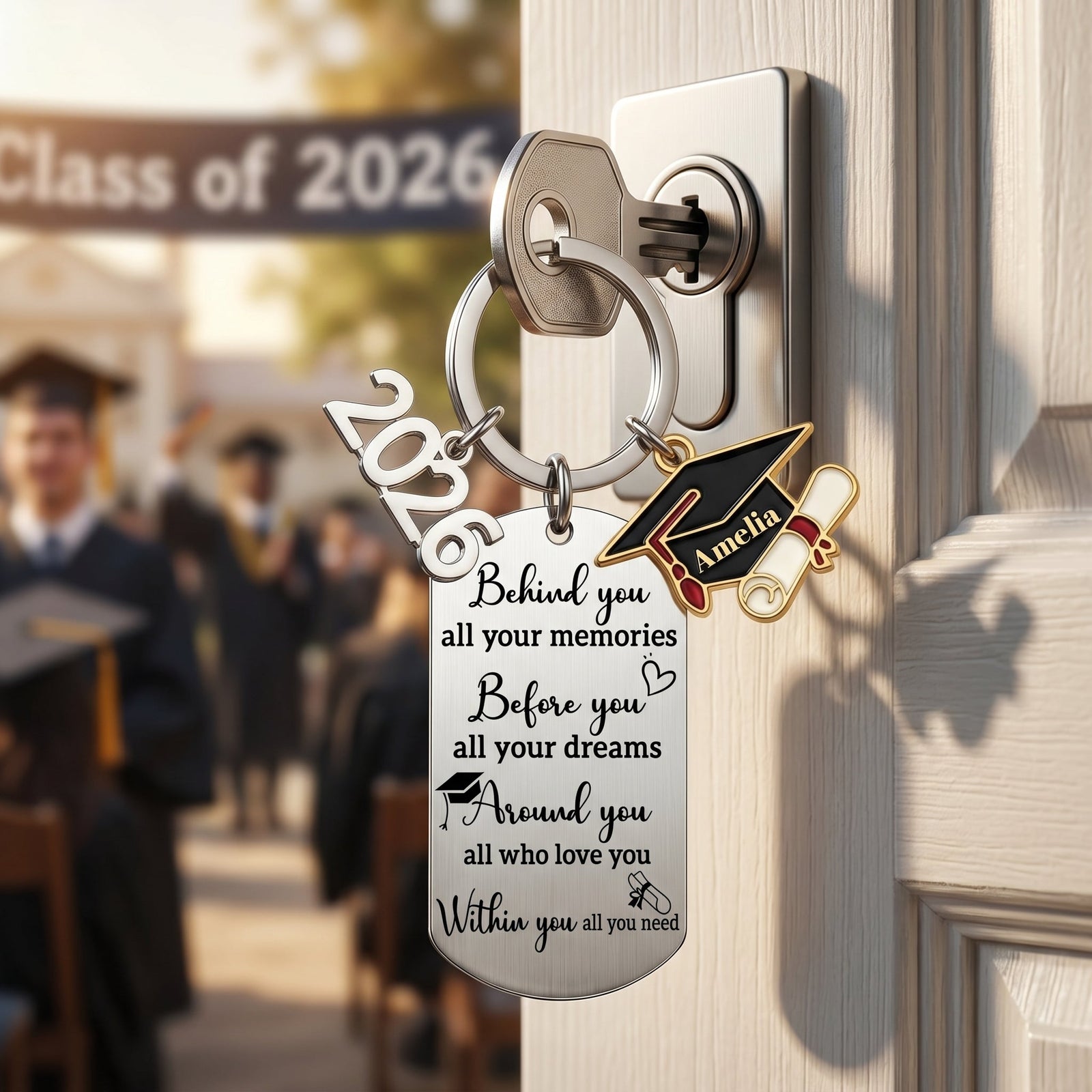 Personalized Stainless Steel Graduation Keychain