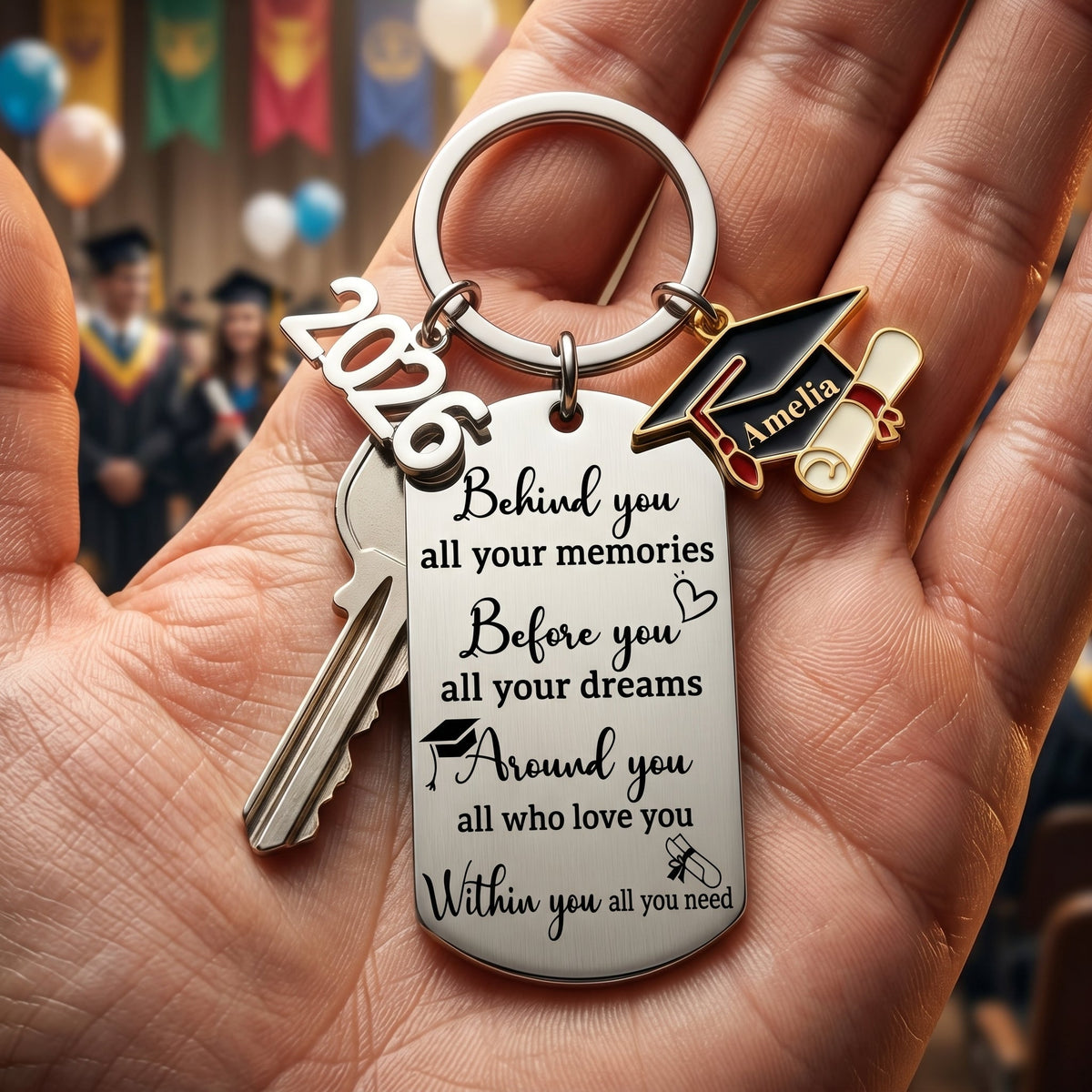 Personalized Stainless Steel Graduation Keychain