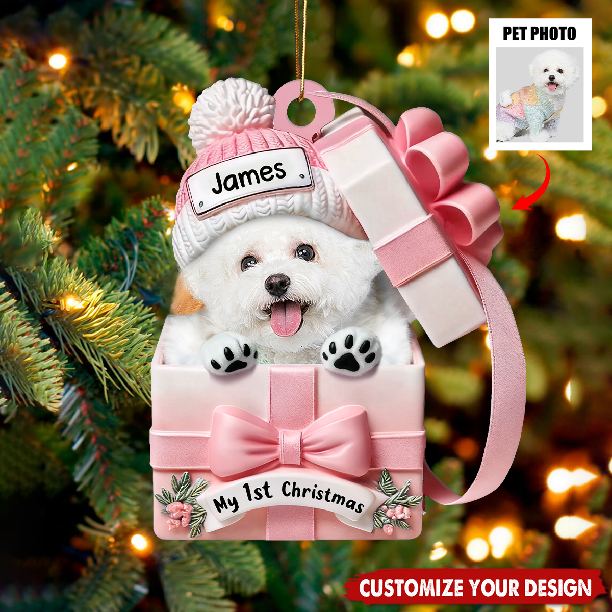 Pet Inside Gift Box - Personalized Custom Acrylic Ornament,Gift For Dog/Cat Lovers